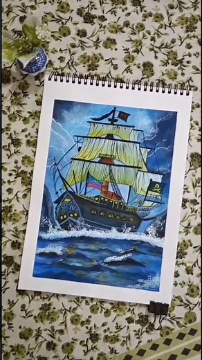 🌊 Pirate Ship Sailing Through Stormy Seas | Acrylic Painting Process