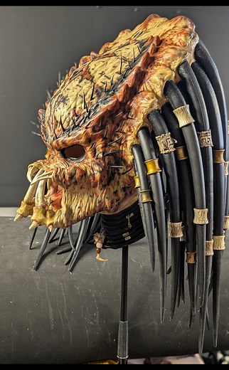 78K views · 2K reactions | SOLD!!! Predator mask: City Hunter FOR SALE 1:1 Latex mask for Cosplay or Display. This could be the first piece of your new Predator costume. The mask is unique in that is foam filled with armature wire in the mandibles. This allows the mask to be posed in a closed or open position! For cosplay or display. Message me for details | Mean Gene Studio | Facebook