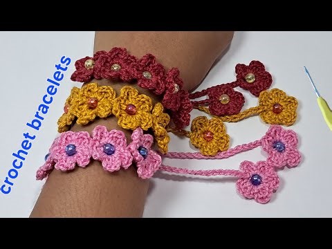 How to crochet flower bracelet💞:beginner's tutorial