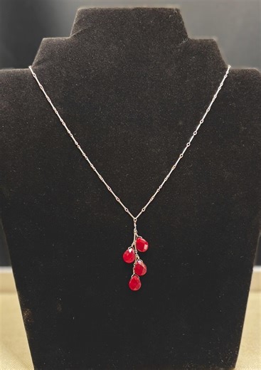 Sterling Silver Ruby Necklace, Genuine Ruby Briolette Cascade Pendant, 17 Inches, Faceted Red Drops - Etsy