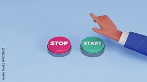 Hand press Start button. 3d render animation, cartoon style. stop and start sign. Launch concept, activation. Red alarm button, emergency. Animated stock footage Stock Video