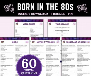 Born in the 80s Trivia Game | Printable 1980s Party Game | 80s Kids Quiz | Trivia for Adults | 1980s Music Challenge | 80s Birthday Game - Etsy