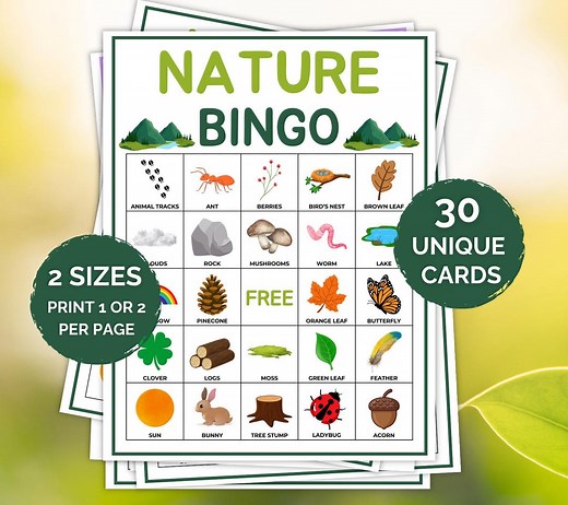 30 Nature Bingo Cards, Nature Bingo Game for Kids & Adults, Nature Hike Bingo, Outdoor Scavenger Hunt, Nature Game, Nature Party Game - Etsy