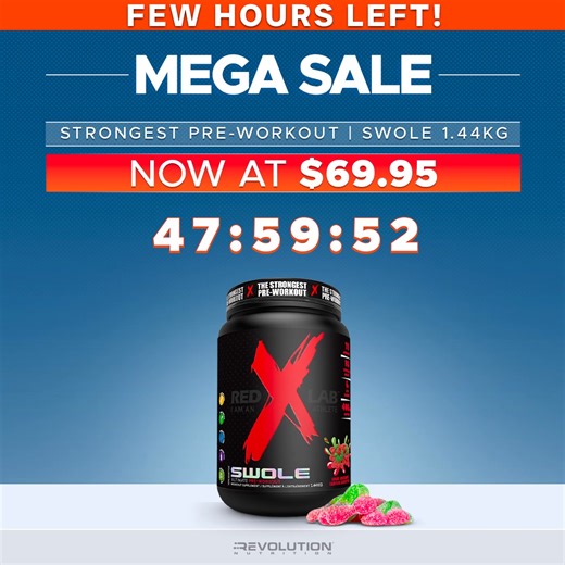 Few Hours Left! Get the Biggest,Strongest Pre-Workout Swole on Sale Today! ⏰ As Low As $69.95 Each! Each RedX Swole Contains:  Citrulline Malate - Reduce Fatigue ️‍♀️ Beta Alanine - Increased Endurance ☕ High Levels of Caffeine - Extreme focus and more...! Shop our Swole on sale today  www.revolution-nutrition.com/product-category/red-x/ | Revolution Nutrition | Facebook