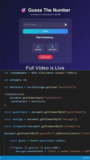 Build responsive Number guessing game using html, css and js #shorts #viral #coding #programming