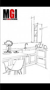 Drawing Kitchen Set Design Sketch in Perspective - shorts