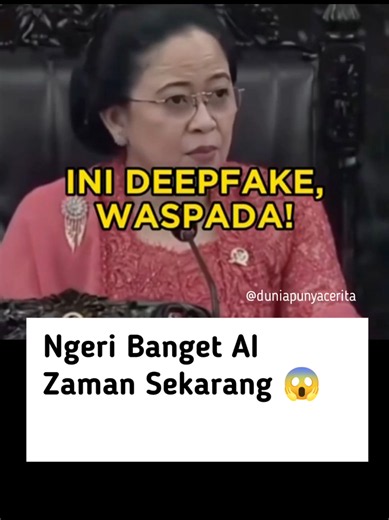 Jangan langsung percaya video yang beredar. Karena hidup di zaman AI ini ngeri Guys. Banyak video deepfake alias palsu 😱 Seperti video Puan Maharani di atas. Deepfake-nya bilang soal penggenjotan pajak untuk meningkatkan penerimaan negara, padahal video aslinya itu ngomong soal covid di tahun 2022. Sudah video lama, isinya juga diubah total. Parah, ngeri sekali zaman sekarang. #deepfake