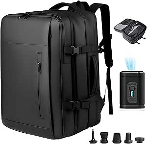 Vacuum Backpack Travel with Pump, Expandable Vacuum Backpack with Air Compression System, Airback Vacpack TSA Lock Water Resistant Carry-On Luggage