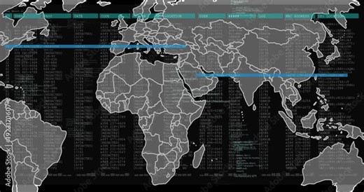 Initial cyan scan line starting map lighting borders aligning rows pulsing nodes showing links
