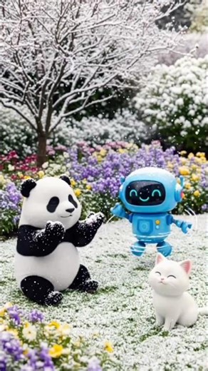 Cutest Snowfall Moments With Panda, Robot & Cat! 🐼🤖🐱❄️ #dreamscreenai