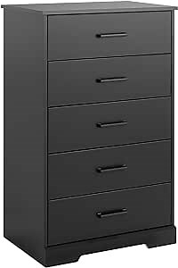 Prepac Rustic Ridge Farmhouse Dresser, Black Dresser for Bedroom, Chest of Drawers with 5 Drawers 18.5" D x 27.5" W x 43.5" H, BBDR-1605-1