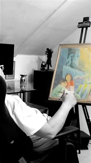 A Painting About a Sunny City and Two Women Sitting in a Café