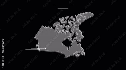 Animated map of Canada with provinces and territories highlighted on a black background.