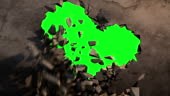 Wall explodes revealing the green screen background