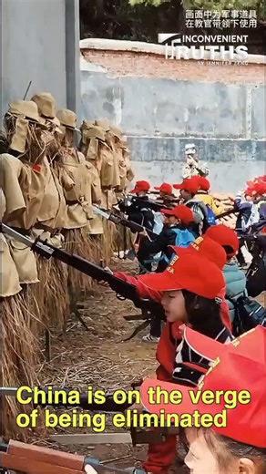 "Hate education" isn't just a metaphor; it is a classroom activity. 🇨🇳A viral clip from a Chinese youth camp reveals elementary-age children in red caps training to "kill the enemy." The footage shows kids as young as six using toy rifles to target straw dummies dressed as historical Japanese soldiers."The day when all Japanese invaders are eradicated is the day when my kid returns home."While the state calls this "patriotic education," critics argue it is systematically planting seeds of hist