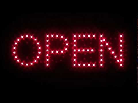 "OPEN/CLOSED" LED Sign with Hanging Chain, Rectangular - Red & Yellow
