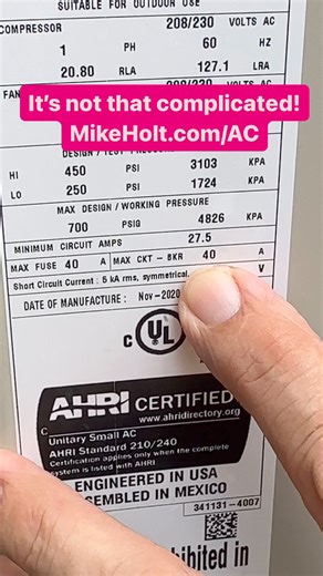 Sizing wire and protection for AC equipment is based on the nameplate. Yes 10 AWG on 40A breaker is correct. Watch MikeHolt.com/AC to understand why! I bet the Electrosaurs will have heart-burn… | Mike Holt Enterprises