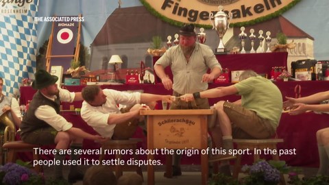 Germans compete in finger-wrestling championship in German town of Pang