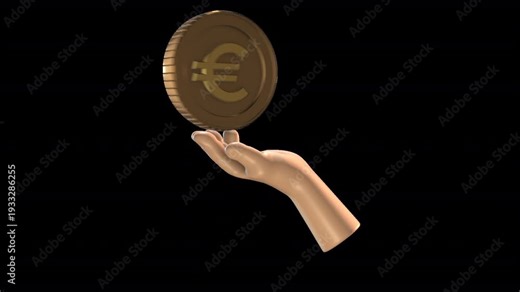 Euro investment hand rotating coin animation icon. 6 second smooth motion with transparent background, ideal for finance apps, European market analysis, banking visuals, and wealth growth content.