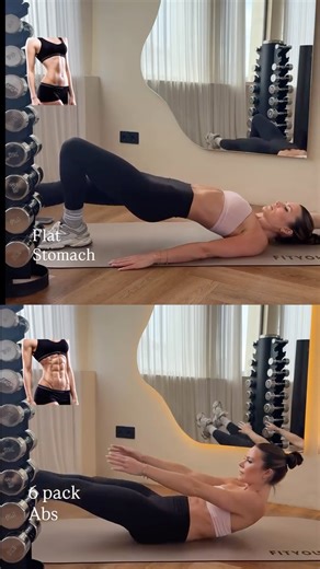 Angela Rummans on Instagram: "Flat stomach ≠ six-pack abs… Some exercises train your deep core (pelvic floor + transverse abdominis).�These focus on drawing the belly in, smaller controlled movements, and form → flatter, tighter waist. Other exercises train the outer abs (six-pack muscles).�These are more strength-based, bigger movements, higher intensity → visible ab definition. Both are core work. They just do different jobs. Flat stomach (deep core):�• Glute bridge V-ups�• Supported toe taps�