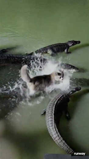cat viciously attacks alligators
