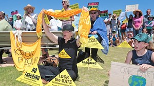 Anti-fracking protesters rally at City Beach