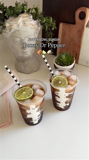 Amanda Hernandez on Instagram: "Perfect drink for the concert this Sunday 💃🏻 When it comes to the Super Bowl the only thing I care about is the snack line up, and whose concert I’ll be watching from my living room! This boozy Dr Pepper is the perfect game day drink. Ditch the alcohol and you have a fun kid friendly drink that’s festive 🏈 Game day Dr Pepper: 2.5 ounces coconut rum 1 ounce fresh lime juice Dr Pepper Marshmallow fluff for the cup Use the back of a small spatula or knife to creat