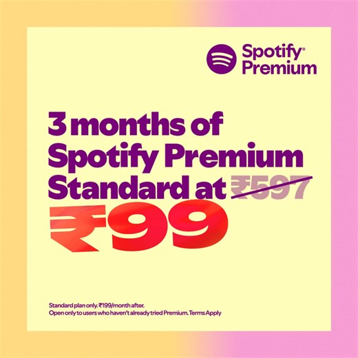 Spotify Premium Standard for 3 months, at just Rs. 99! | Spotify