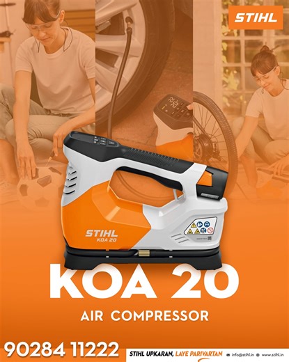 10K views · 84 reactions | Inflate a football in seconds — anytime, anywhere with STIHL Battery Powered Air Compressor KOA 20. ✅ Compact & cordless ✅ Fast inflation with high air pressure ✅ Digital pressure gauge for precision ✅ Long battery runtime for outdoor use Ideal for inflating footballs, cycle tyres, and more — on the go! Kindly call or WhatsApp on 90284 11222 #stihl #stihlindia #aircompressor #footballinflating | STIHL India | Facebook
