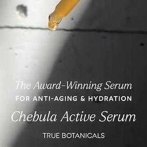 Our award winning Chebula Active Serum is clinically proven to fight 5 signs of aging like fine lines and wrinkles, texture, dullness and dark spots all while deeply hydrating your skin to give you a radiant, dewy glow.✨ | True Botanicals