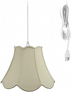 HomeConcept 1 Light Swag Plug-in Pendant 18" w Eggshell Shade, 17' White Cord