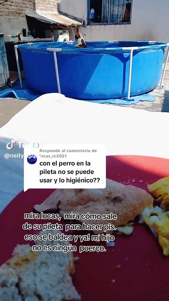 Lucas sale de la pileta para hacer pis