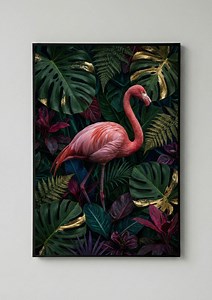 Emerald Green Flamingo Print • Tropical Wall Art • Pink and Green Decor • Maximalist Jungle Poster • Eclectic Animal Art - Etsy