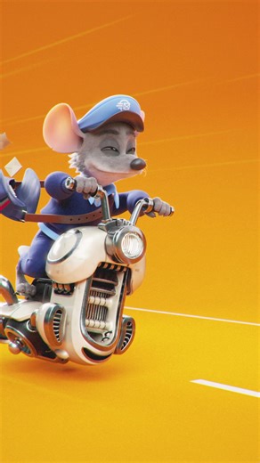 3D Character Animation of a Motorbike Riding Mouse