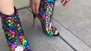 Watch Women's Colorful Sequin Stiletto Boots Peep Toe Rear Zipper Sexy Dress Wedding Glitter High Heels Sa on Amazon Live