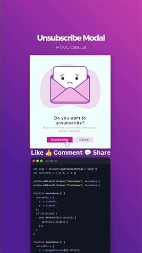 Create a slick unsubscribe modal with HTML,CSS,and JS #code #html #css #javascripts #developer#reels