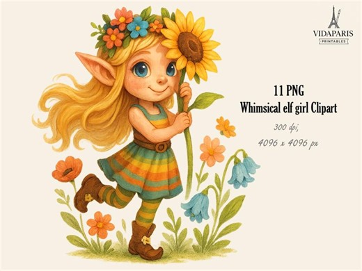 Whimsical Elf Girl Clipart - Etsy