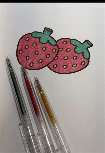 Satisfying Strawberry Coloring with Glitter Pens