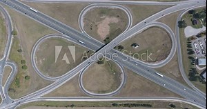 Freeway Bypass From Above Top Aerial With Traffic And Trucks