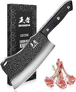 ENOKING 7.1″ Butcher Knife & Chef’s Knives – Hand Forged High Carbon Stainless Steel, Full Tang Meat Cleaver for Kitchen & Outdoor Meat Cutting