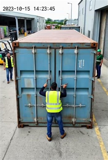 CCTV Captures Container Door Blasting Open — Worker Nearly Thrown Back 💨📦 #viral