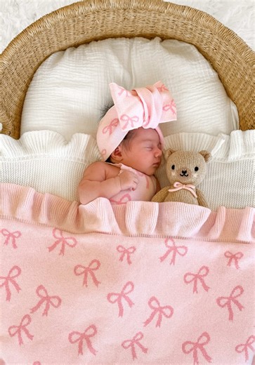 Adorable Baby in Pink Bow Outfit