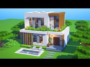 ⛏️Minecraft Tutorial: How to build a Modern House with Pool (Easy to Follow)