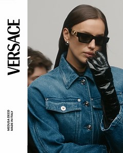 Versace Eyewear 2023 Campaign Gigi wears Medusa Deco optical glasses Photography by Ilya Lipkin #VersaceFW23 #VersaceEyewear #VersaceSunglasses | Versace