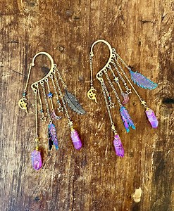 Rainbow Feather Quartz Crystal Ear Cuff: Moon Fairy Ear Wrap (non Pierced), Fairycore Jewelry - Etsy