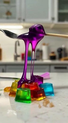 Goopy nose being sneezed into colorful jelly and consumed