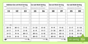 Number Bonds within 20 Cut and Stick Activity