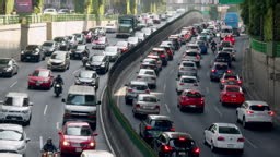 Mexico City traffic on Periferico Avenue in the morning, under...