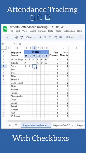 1.2M views · 10K reactions | Attendance Tracking with checkbox  #GoogleSheets #Excel #exceltips #exceltricks #shortsvideos #reels | Itxperts | Facebook