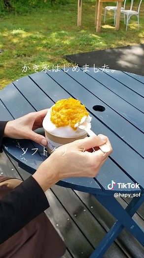 かき氷（いちご・オレンジ）ソフトクリーム入り｜一カップで2度美味しい